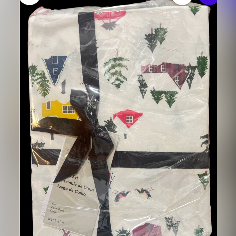 West Elm Full Organic Cotton Percale Holiday Lodge Sheet Set used
